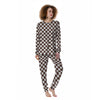 Brown Checkered Flag Print Women's Pajamas-grizzshop