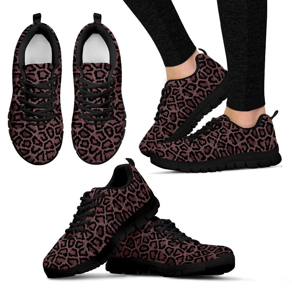 Brown Cheetah Leopard Pattern Print Black Sneaker Shoes For Men Women-grizzshop