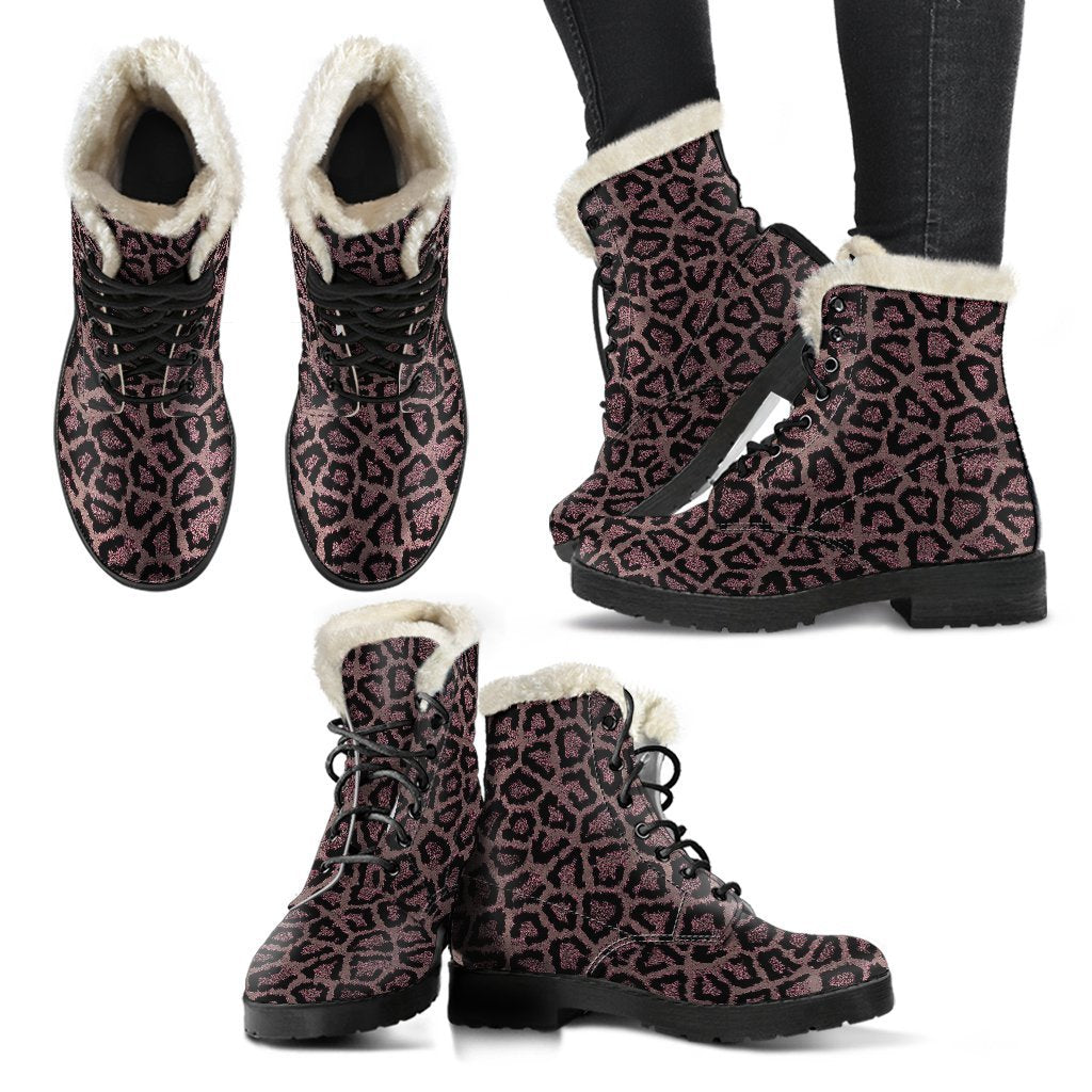 Brown Cheetah Leopard Pattern Print Comfy Winter Boots-grizzshop