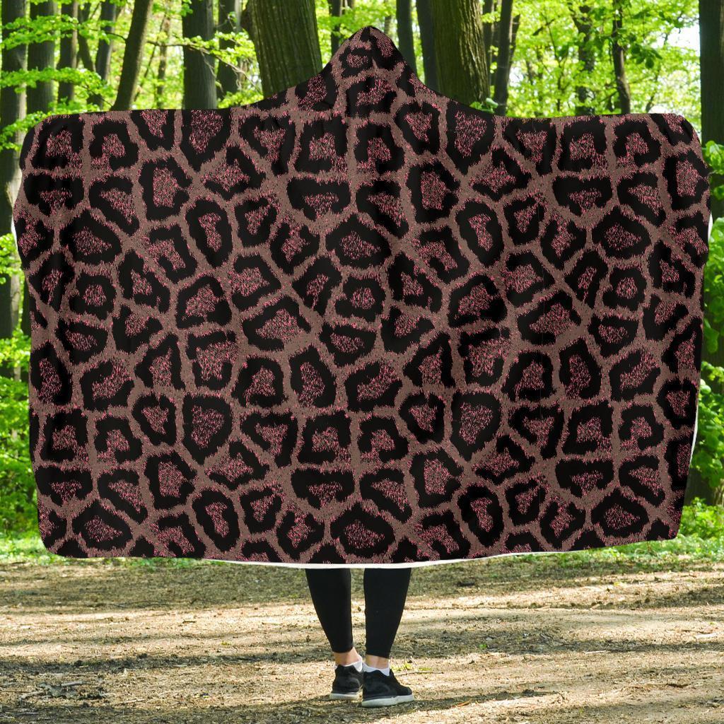 Brown Cheetah Leopard Pattern Print Hooded Blanket-grizzshop