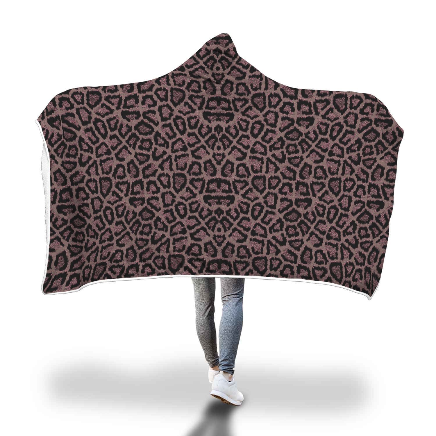 Brown Cheetah Leopard Pattern Print Hooded Blanket-grizzshop