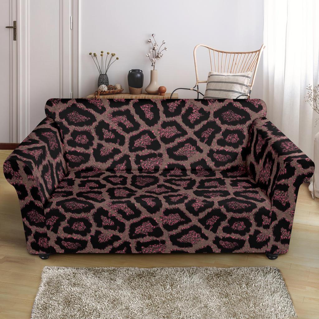 Brown Cheetah Leopard Pattern Print Loveseat Cover-grizzshop