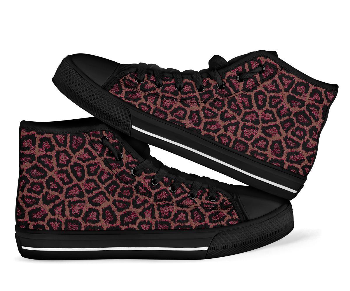 Brown Cheetah Leopard Pattern Print Men Women's High Top Shoes-grizzshop