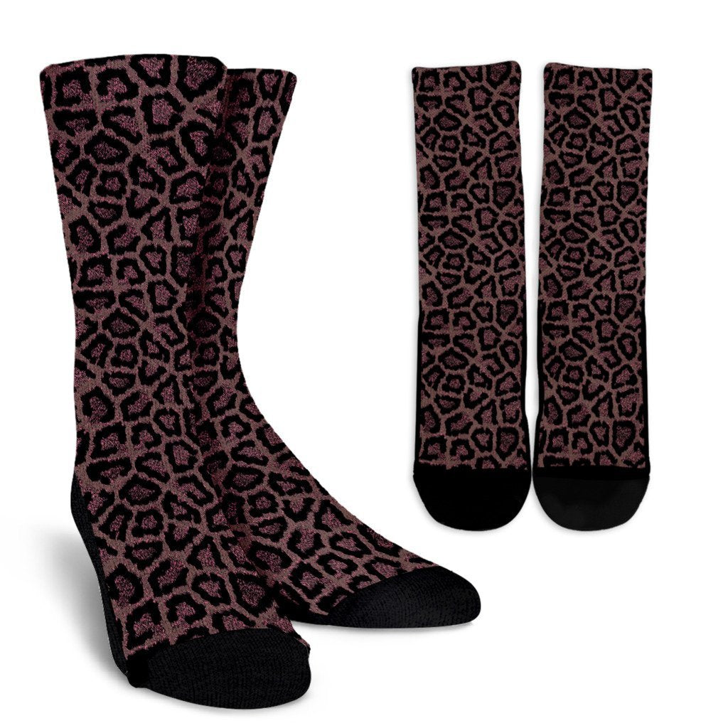 Brown Cheetah Leopard Pattern Print Unisex Crew Socks-grizzshop