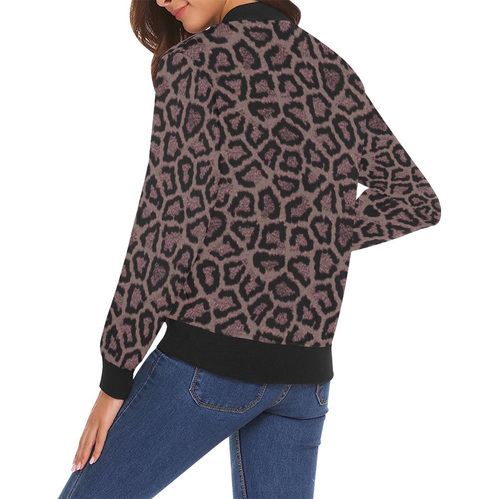 Brown Cheetah Leopard Pattern Print Women Casual Bomber Jacket-grizzshop