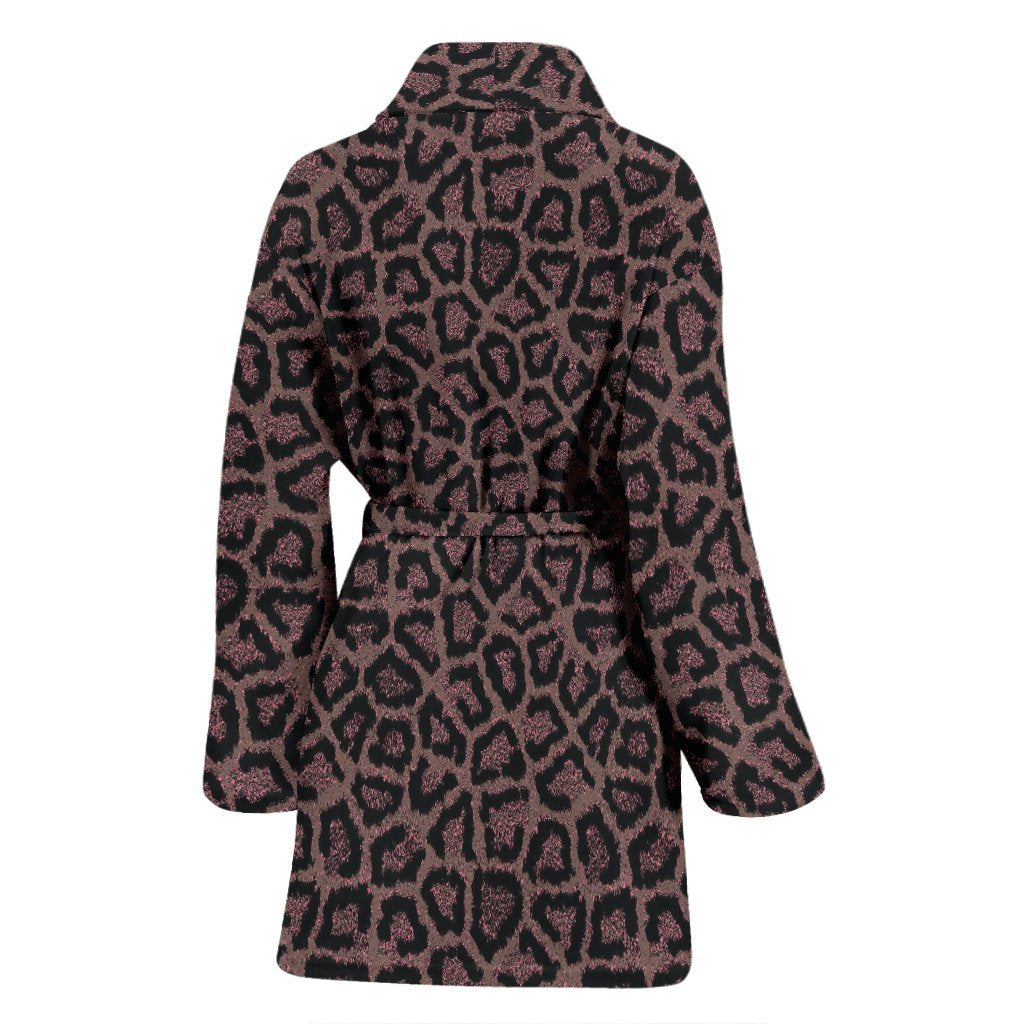 Brown Cheetah Leopard Pattern Print Women Long Robe-grizzshop