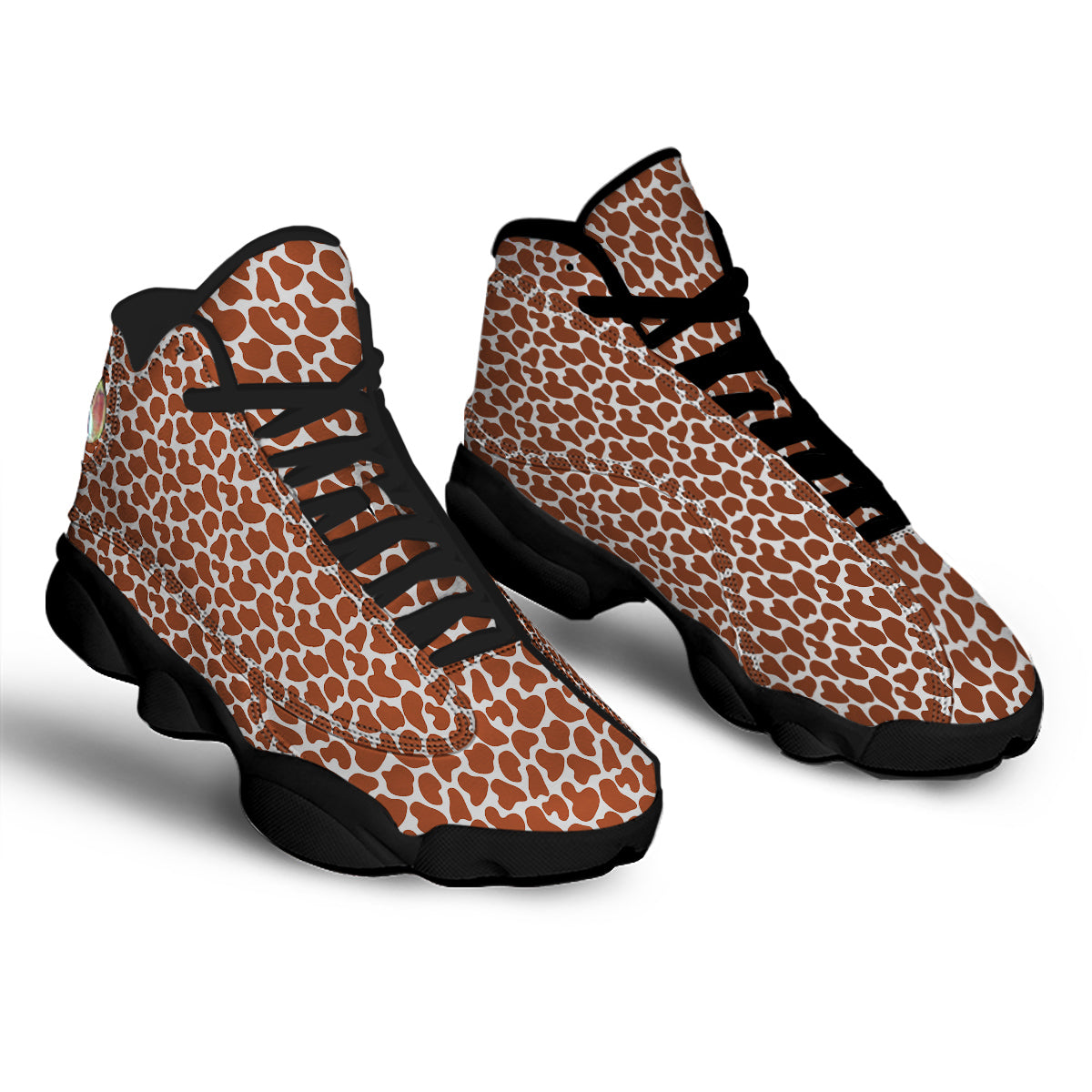 Brown Chocolate And White Cow Print Black Basketball Shoes-grizzshop