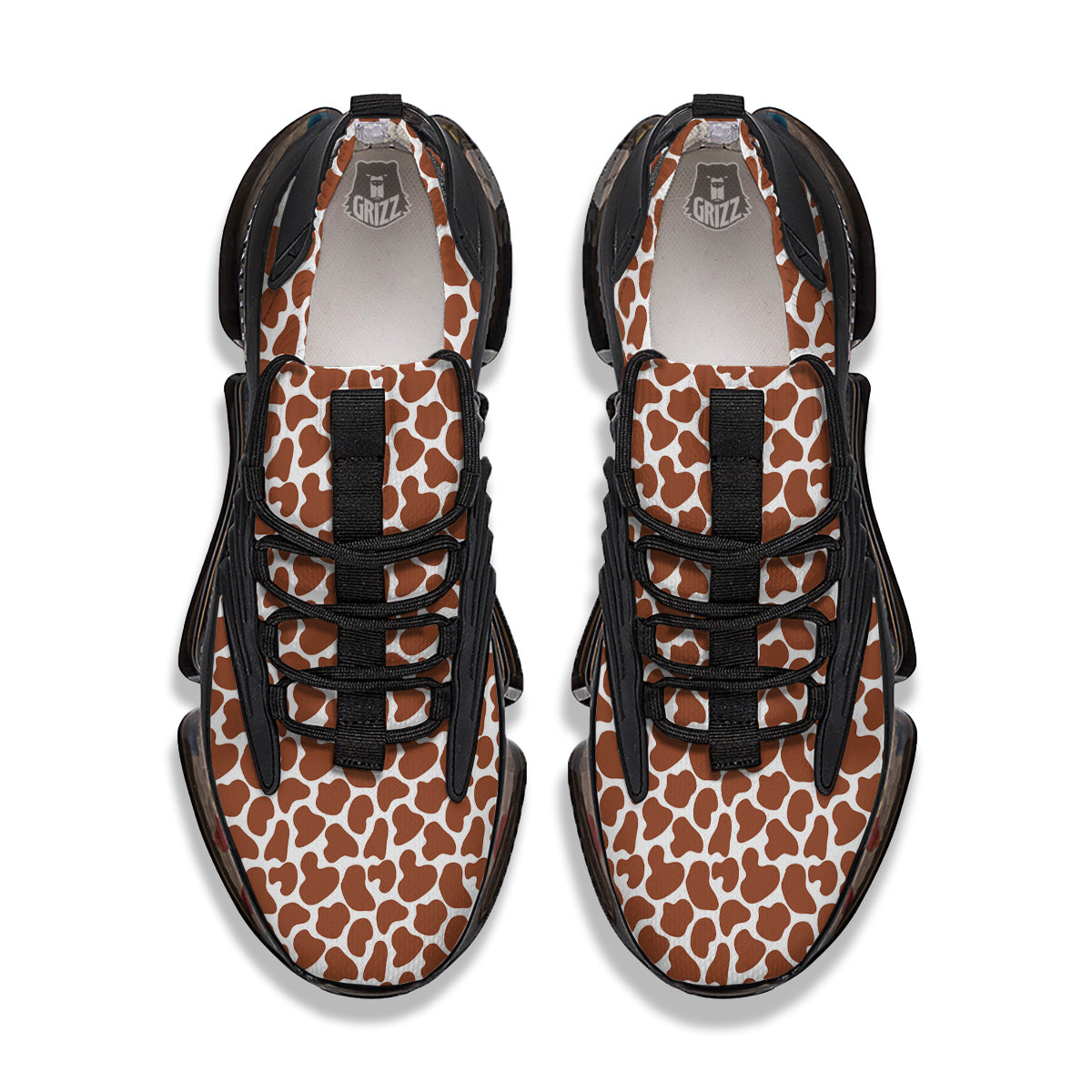 Brown Chocolate And White Cow Print Black Gym Shoes-grizzshop