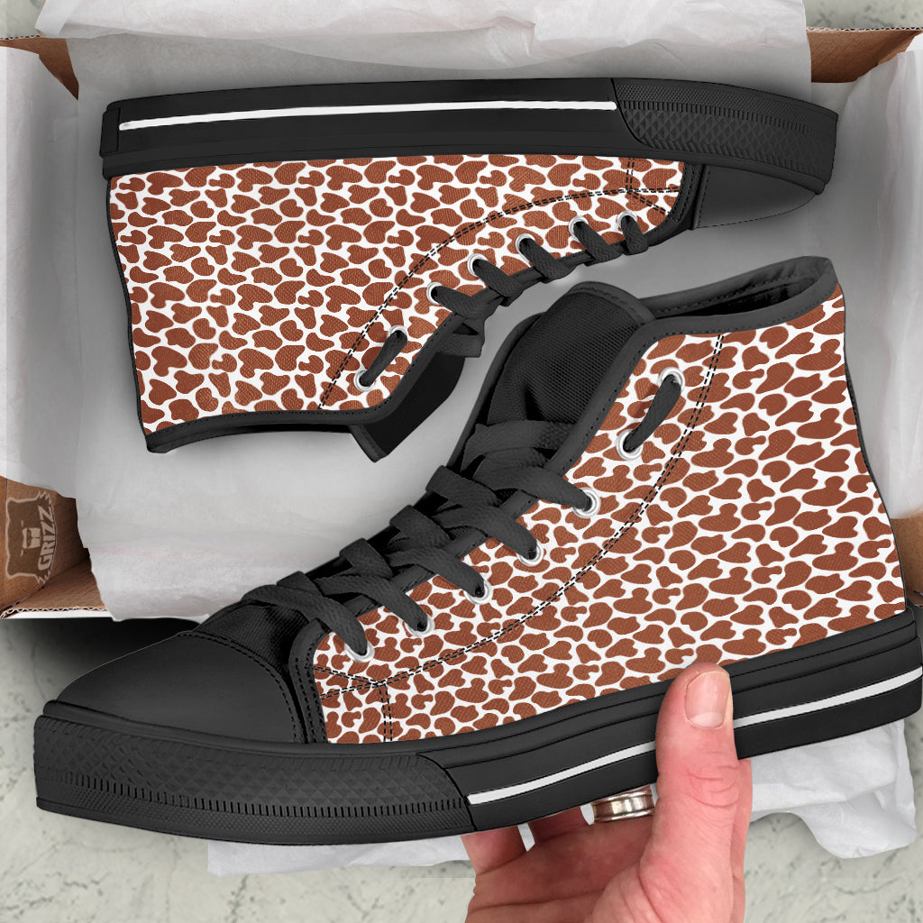 Brown Chocolate And White Cow Print Black High Top Shoes-grizzshop