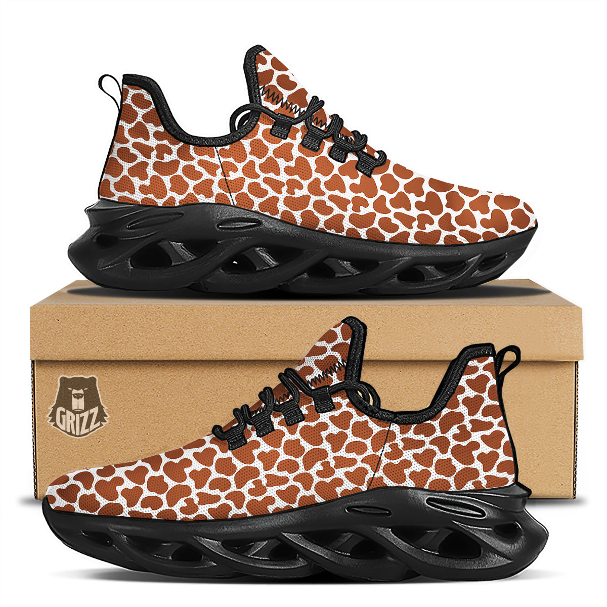 Brown Chocolate And White Cow Print Black Running Shoes-grizzshop