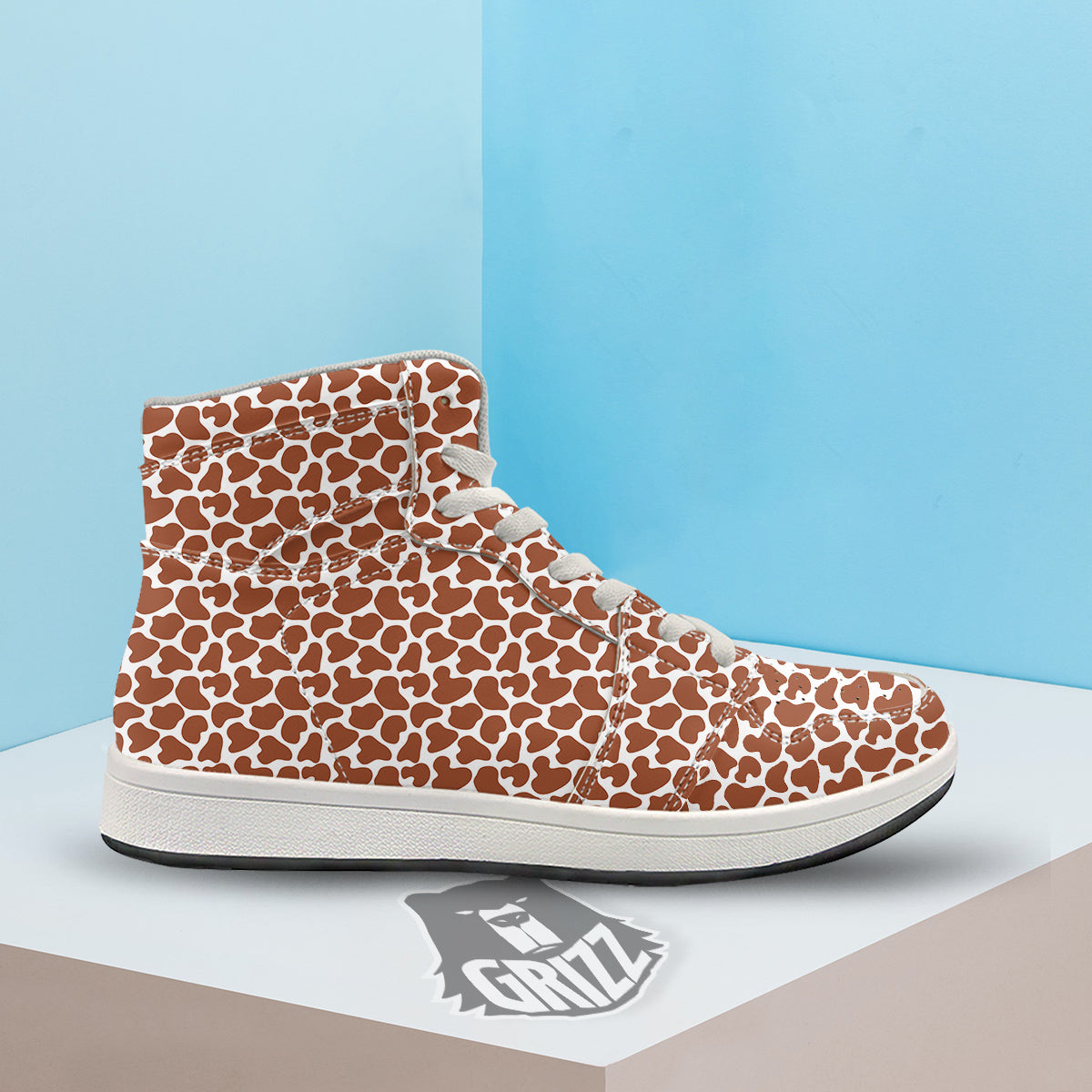 Brown Chocolate And White Cow Print High Top Sneakers-grizzshop