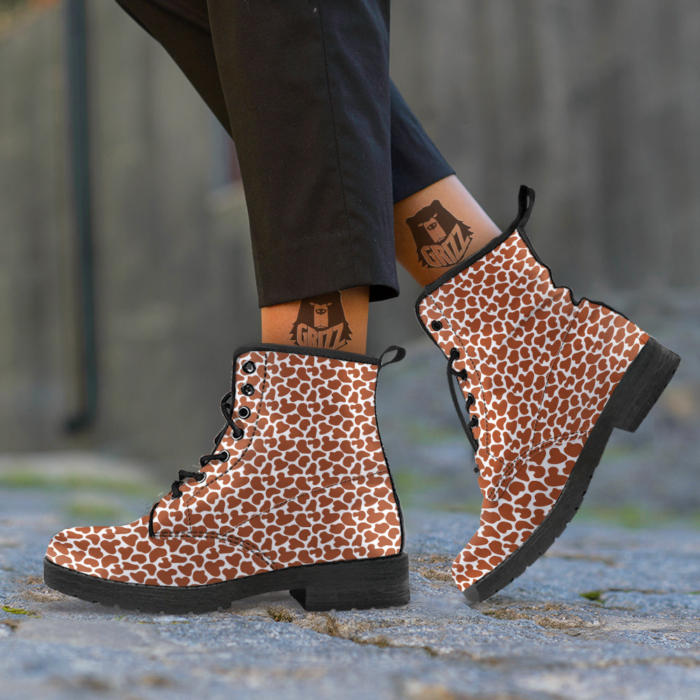 Brown Chocolate And White Cow Print Leather Boots-grizzshop