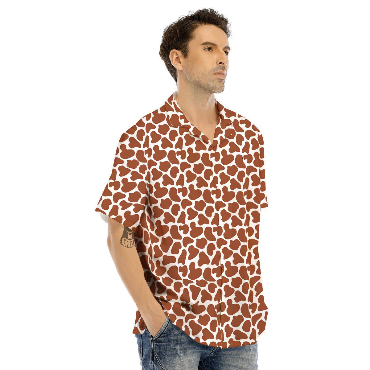Brown Chocolate And White Cow Print Men's Hawaiian Shirt-grizzshop