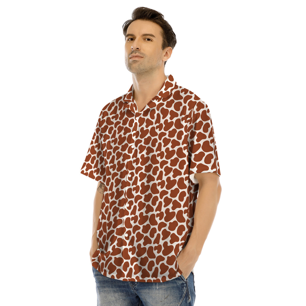 Brown Chocolate And White Cow Print Men's Hawaiian Shirt-grizzshop