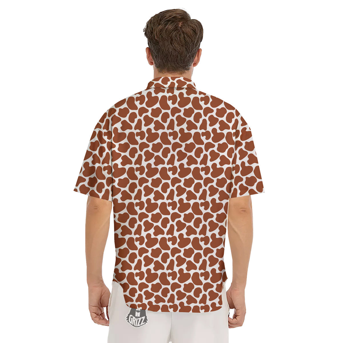 Brown Chocolate And White Cow Print Men's Short Sleeve Shirts-grizzshop