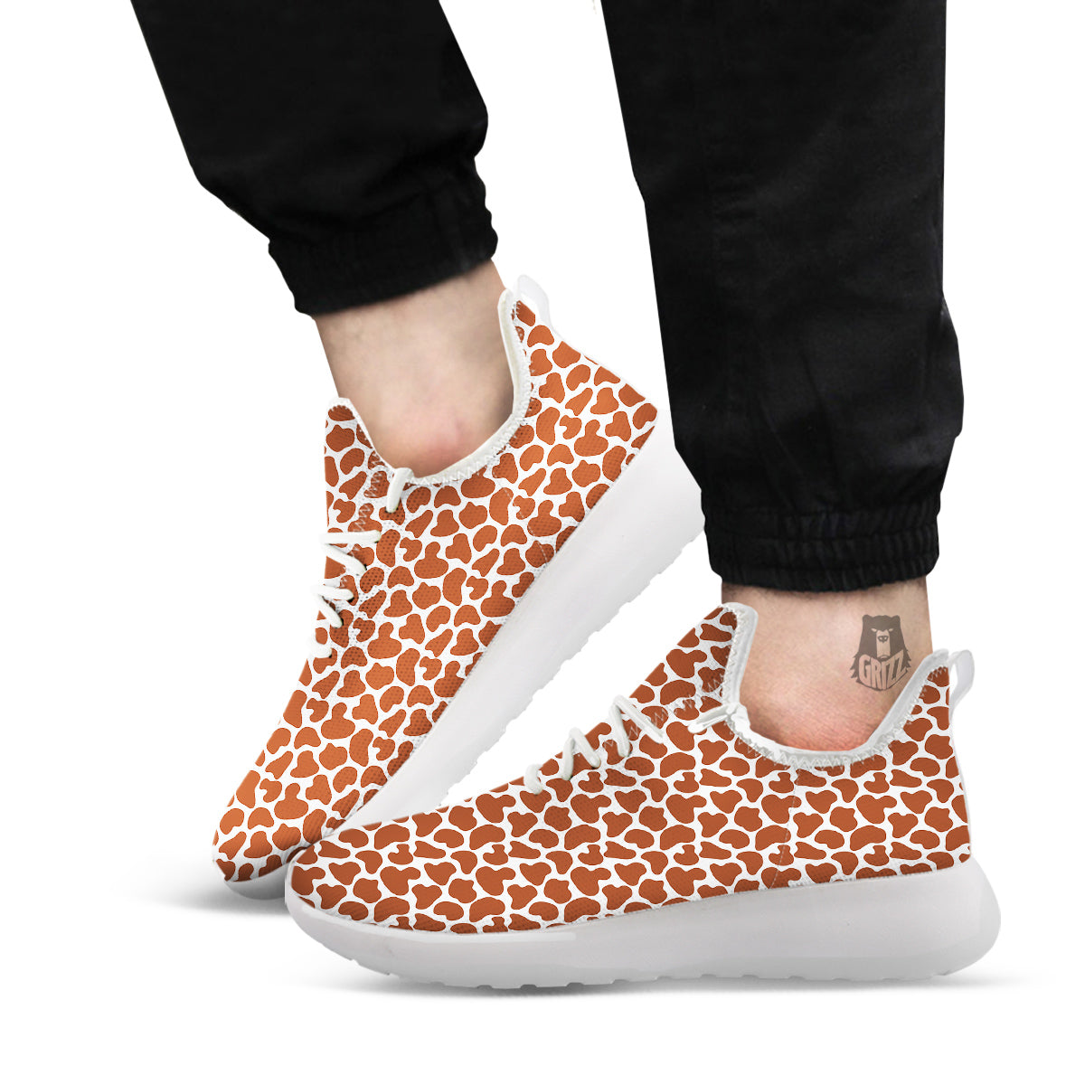 Brown Chocolate And White Cow Print White Athletic Shoes-grizzshop