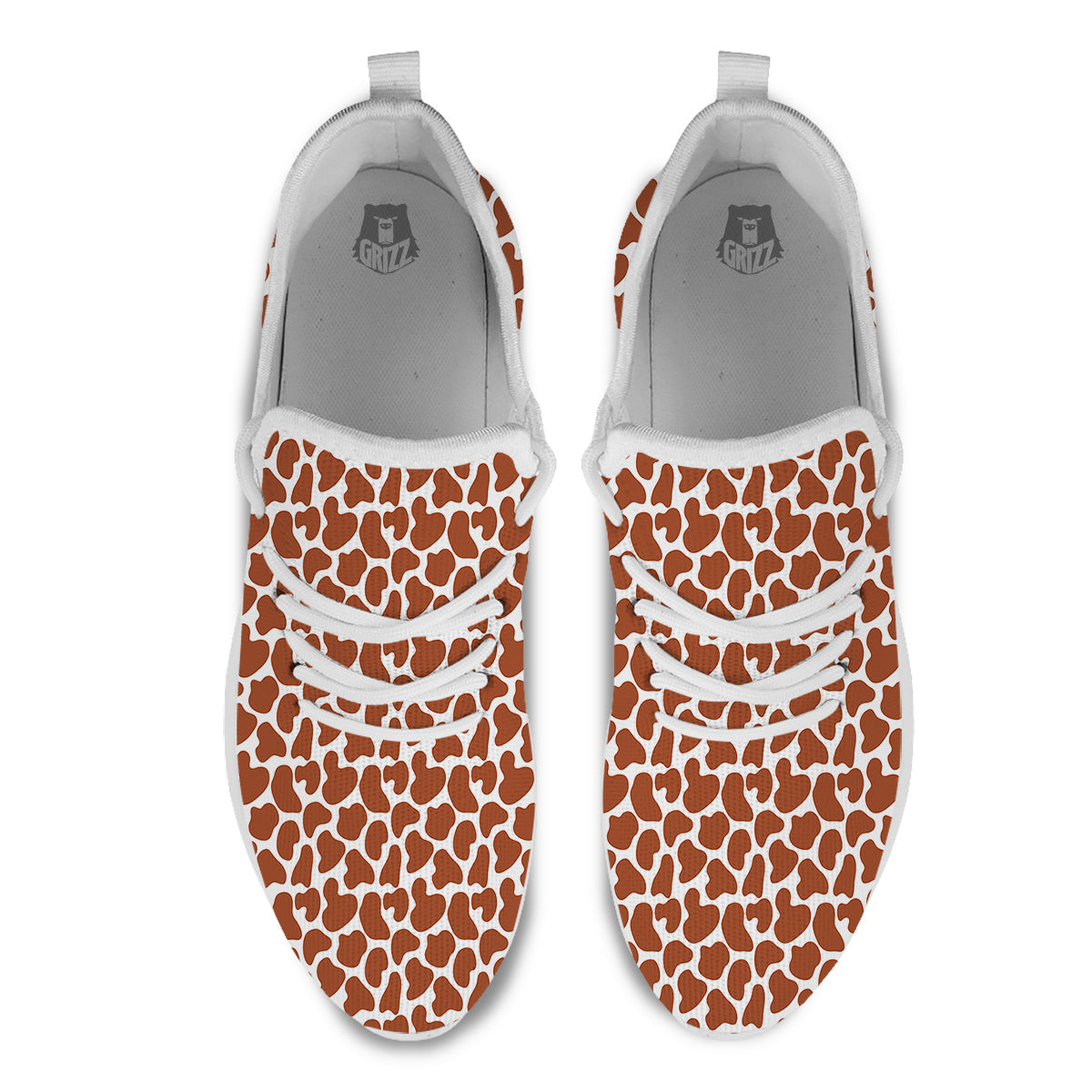 Brown Chocolate And White Cow Print White Athletic Shoes-grizzshop