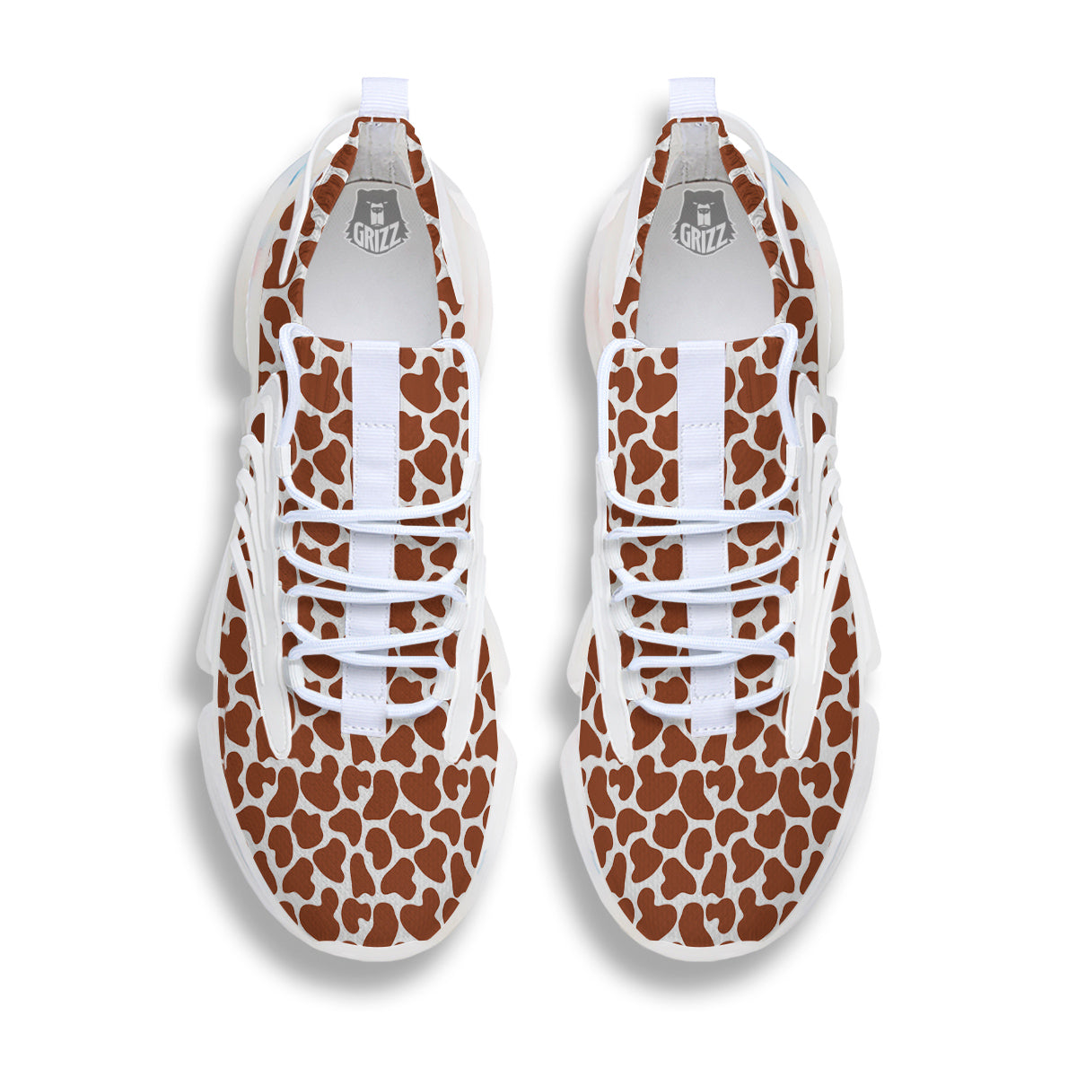 Brown Chocolate And White Cow Print White Gym Shoes-grizzshop
