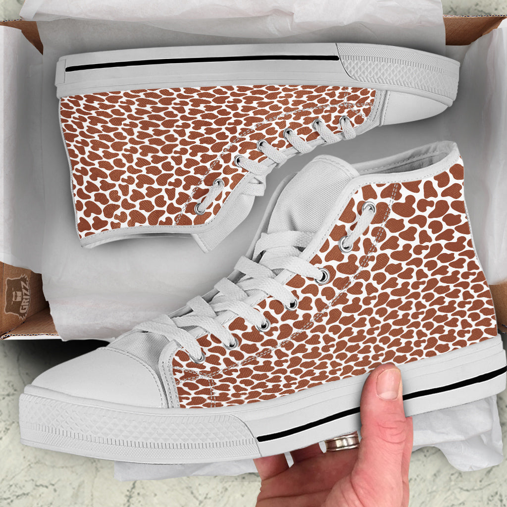 Brown Chocolate And White Cow Print White High Top Shoes-grizzshop