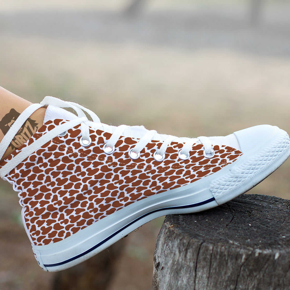 Brown Chocolate And White Cow Print White High Top Shoes-grizzshop
