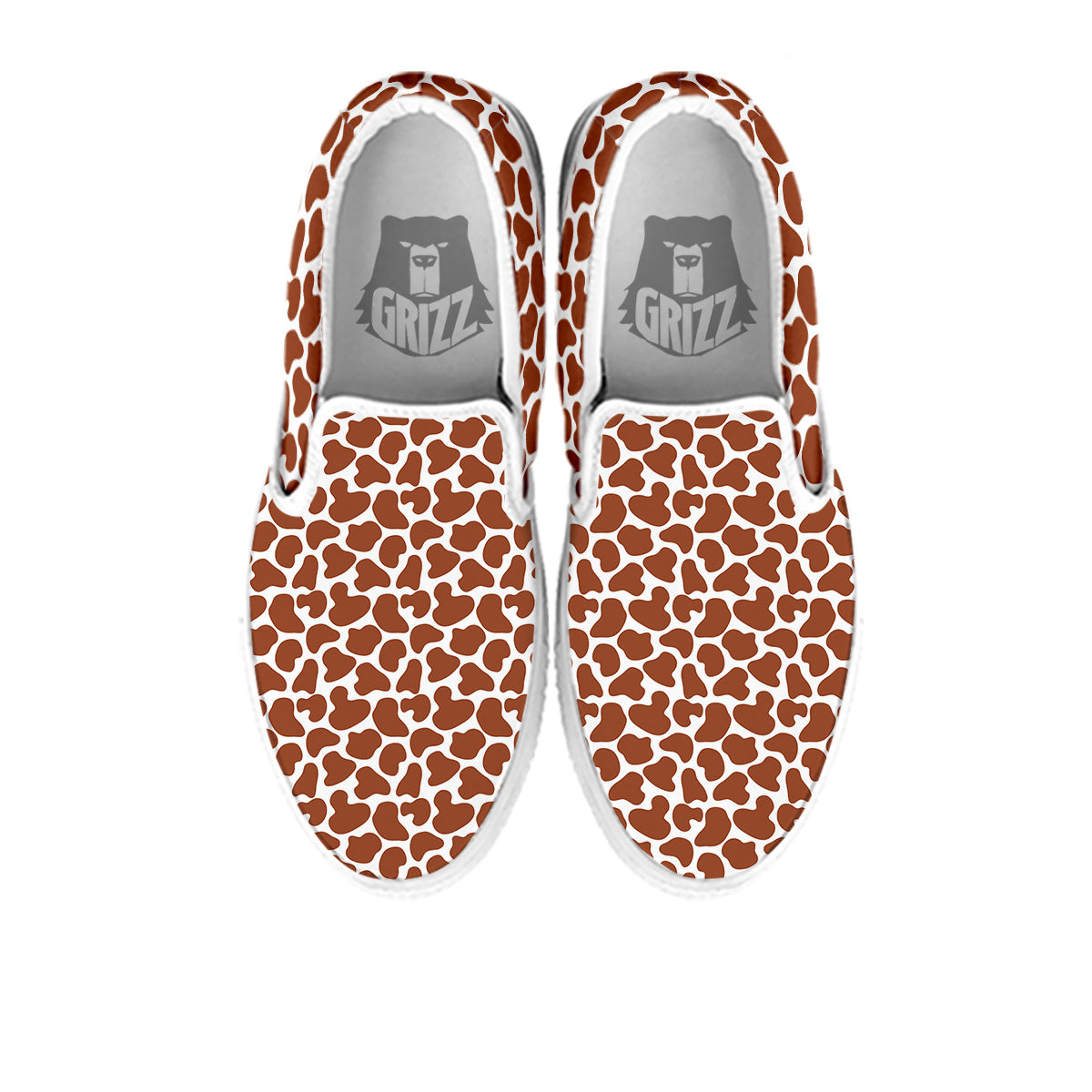 Brown Chocolate And White Cow Print White Slip On Shoes-grizzshop