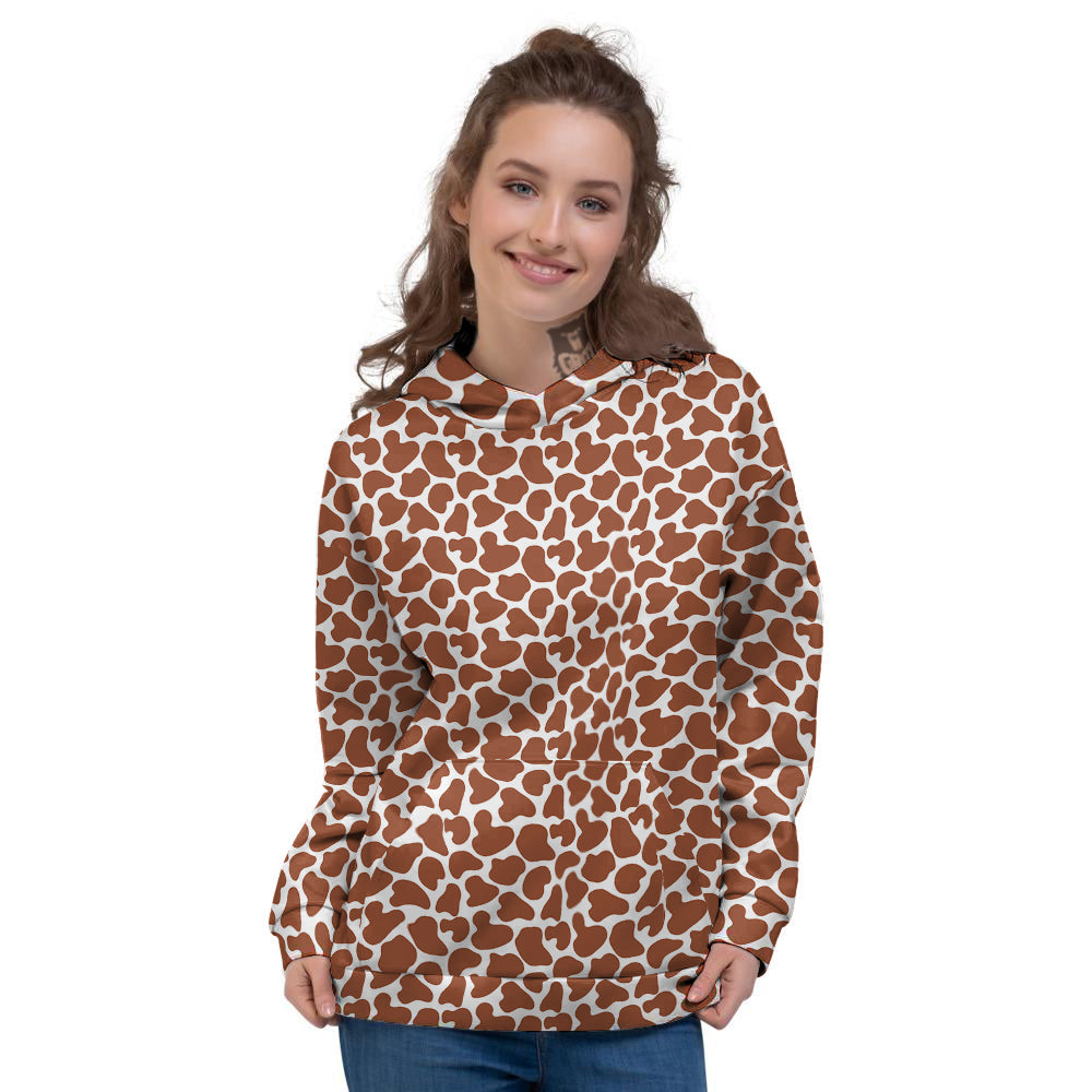 Brown Chocolate And White Cow Print Women's Hoodie-grizzshop
