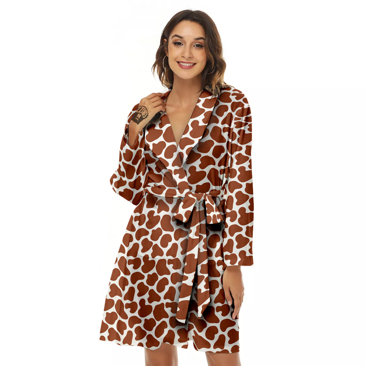 Brown Chocolate And White Cow Print Women's Robe-grizzshop