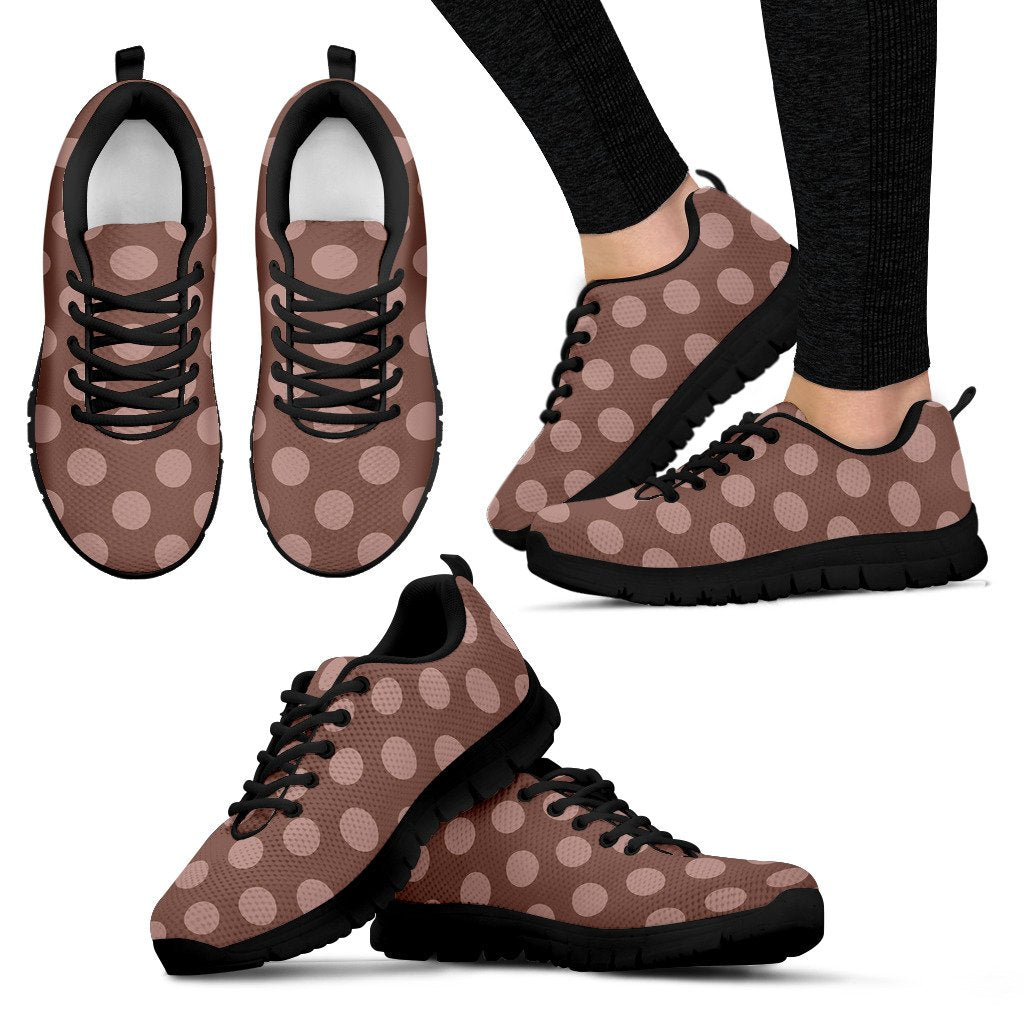 Brown Chocolate Polka dot Pattern Print Black Sneaker Shoes For Men Women-grizzshop