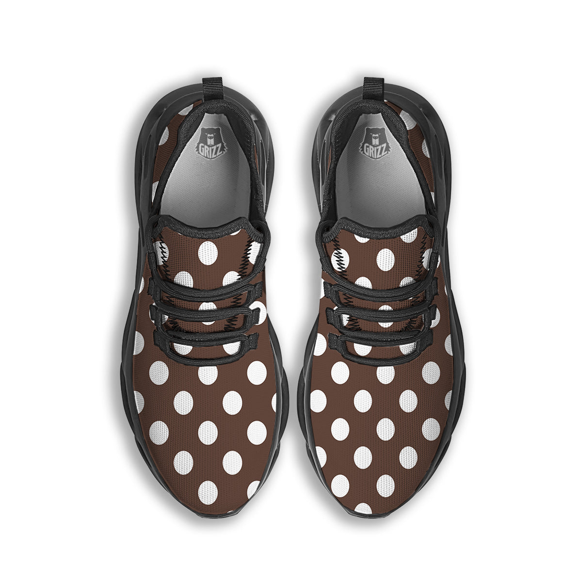 Brown Color Polka Dot Print Pattern Black Running Shoes-grizzshop