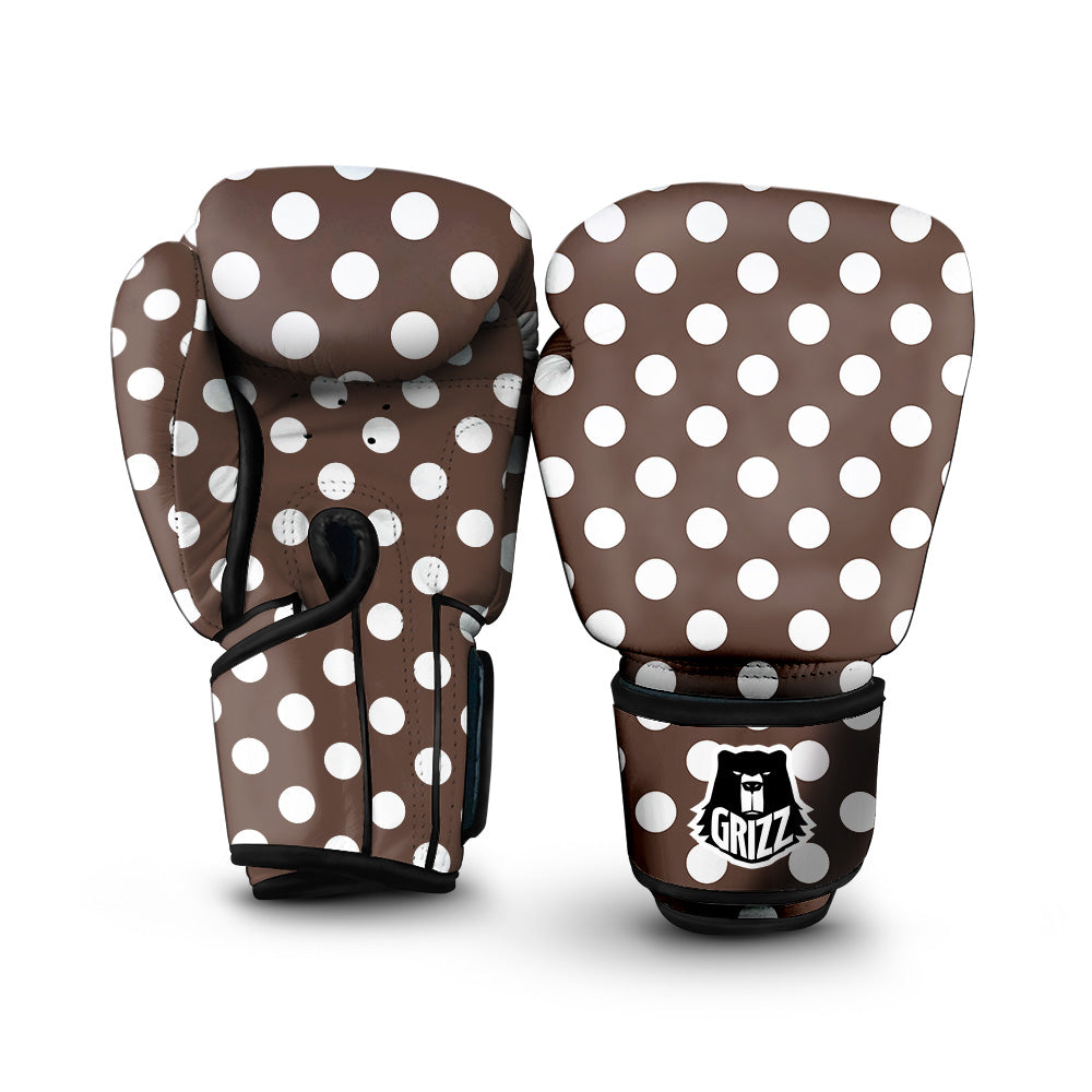 Brown Color Polka Dot Print Pattern Boxing Gloves-grizzshop