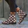 Brown Color Polka Dot Print Pattern Leather Boots-grizzshop