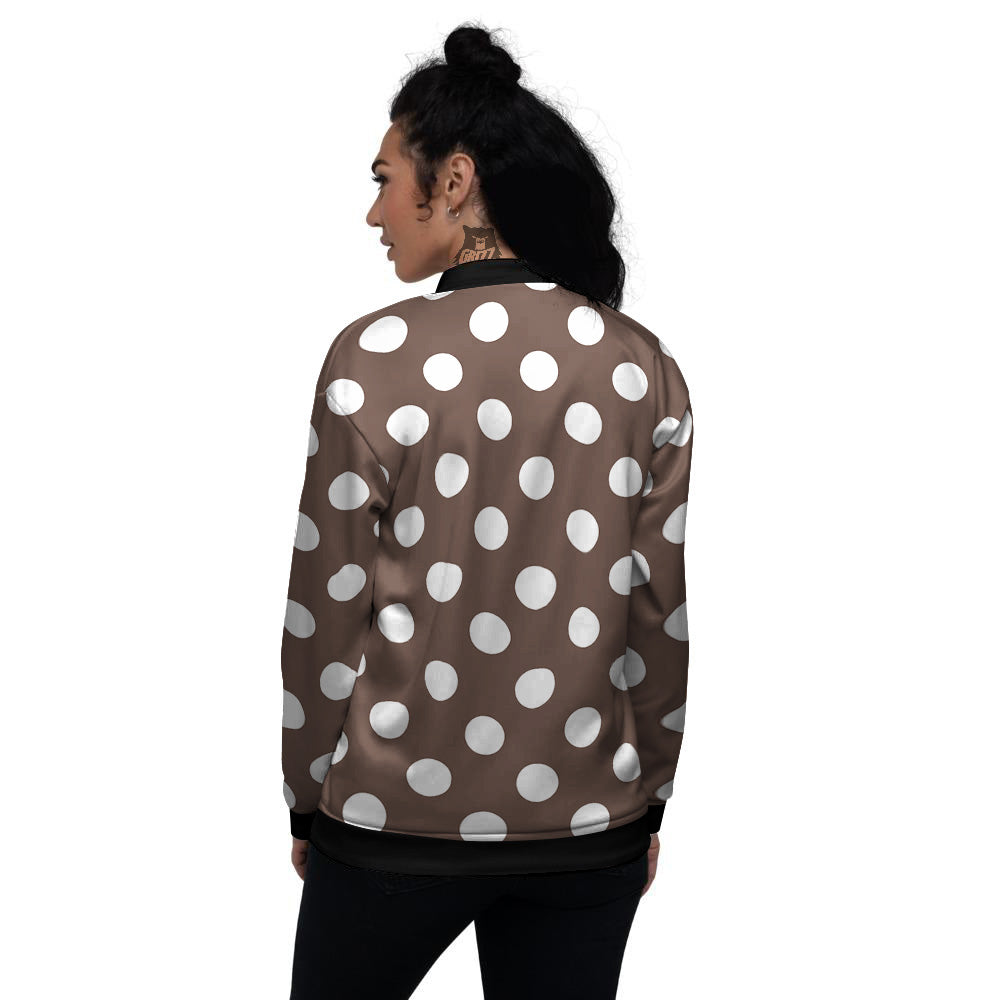 Brown Color Polka Dot Print Pattern Women's Bomber Jacket-grizzshop