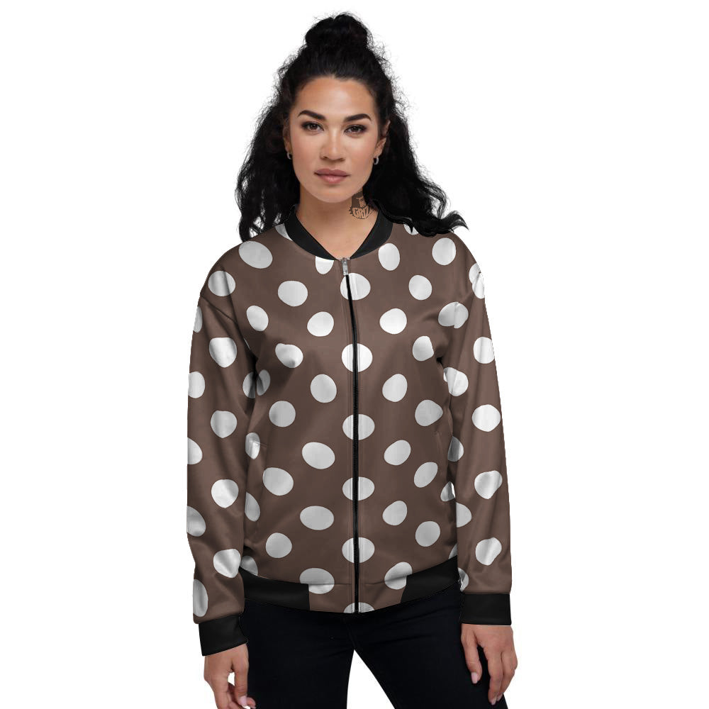Brown Color Polka Dot Print Pattern Women's Bomber Jacket-grizzshop