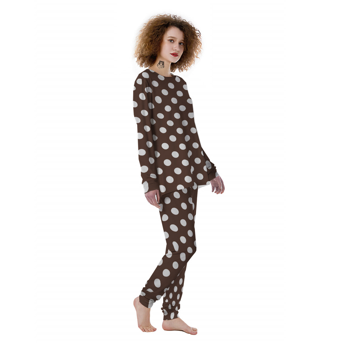 Brown Color Polka Dot Print Pattern Women's Pajamas-grizzshop