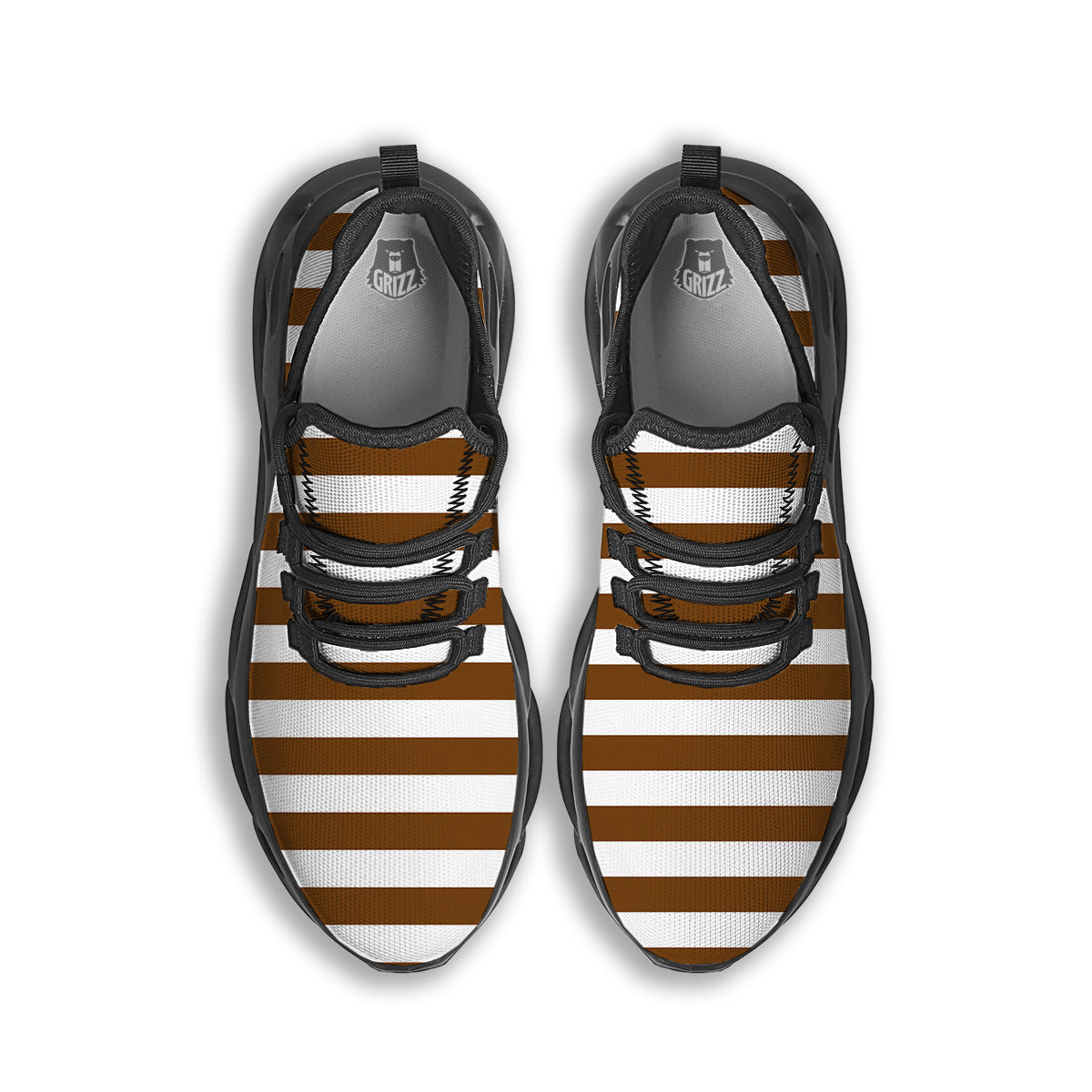 Brown Color Striped Print Black Running Shoes-grizzshop