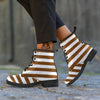 Brown Color Striped Print Leather Boots-grizzshop