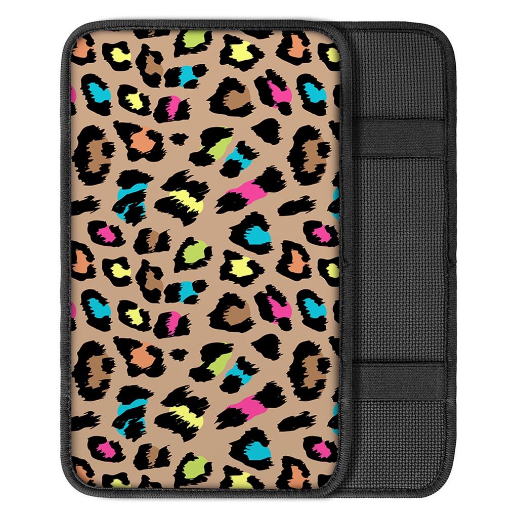Brown Colorful Cheetah Print Car Console Cover-grizzshop