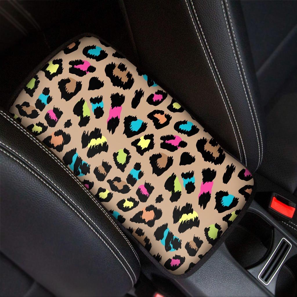 Brown Colorful Cheetah Print Car Console Cover-grizzshop