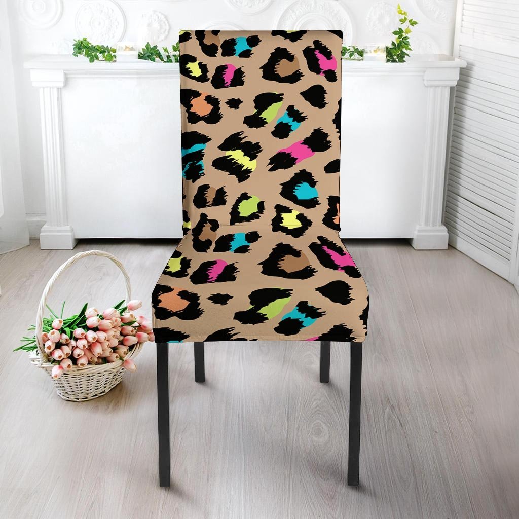 Brown Colorful Cheetah Print Chair Cover-grizzshop