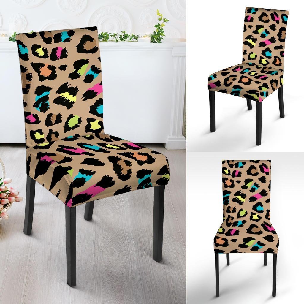 Brown Colorful Cheetah Print Chair Cover-grizzshop