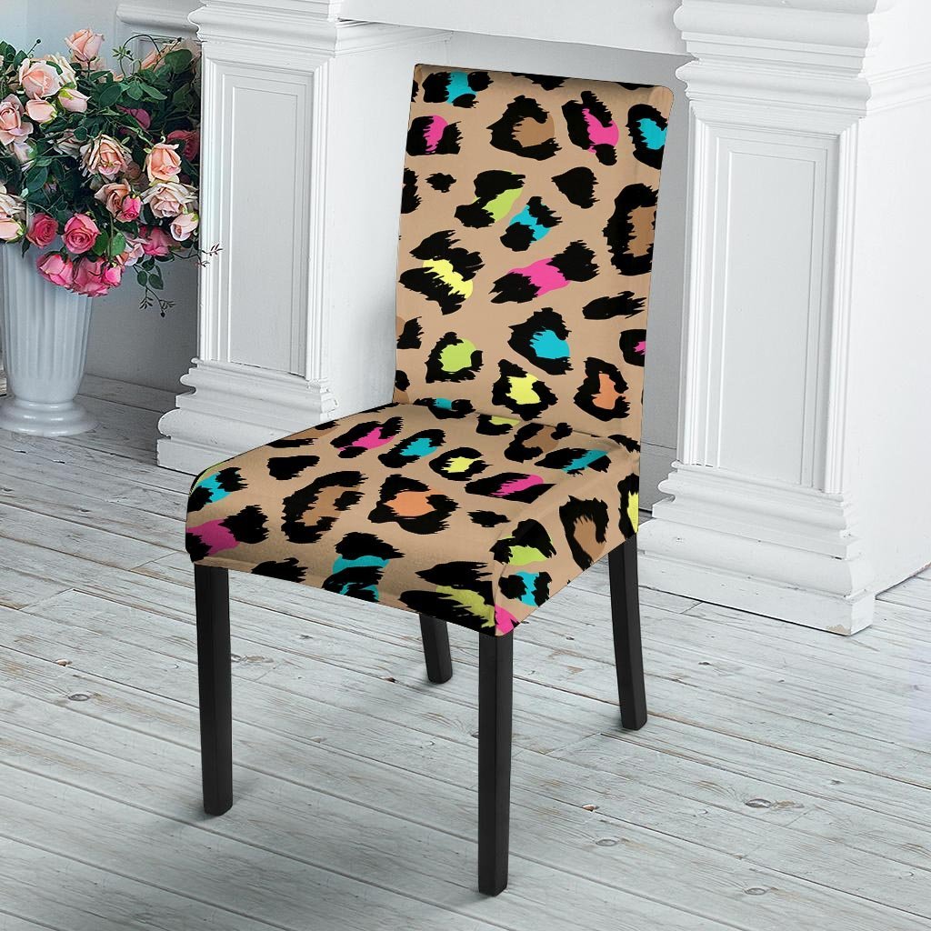 Brown Colorful Cheetah Print Chair Cover-grizzshop