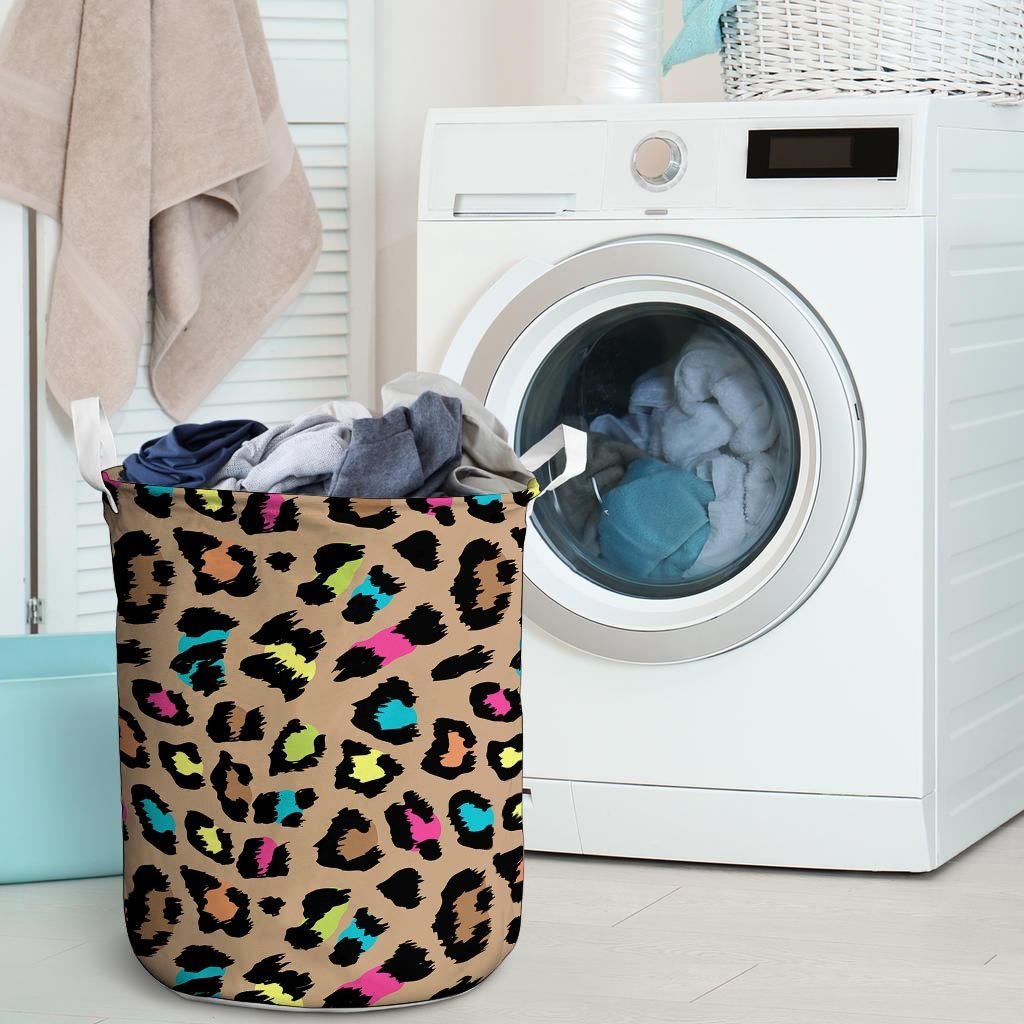 Brown Colorful Cheetah Print Laundry Basket-grizzshop