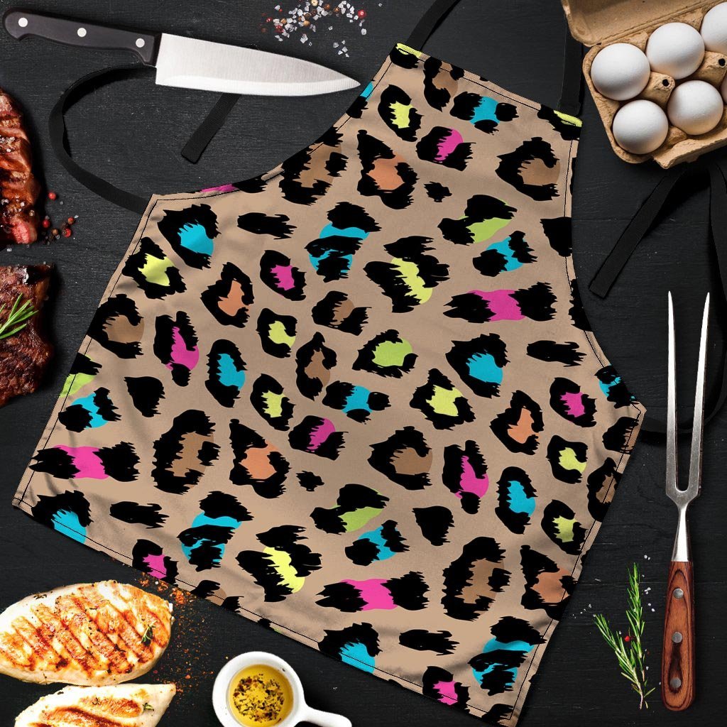 Brown Colorful Cheetah Print Men's Apron-grizzshop