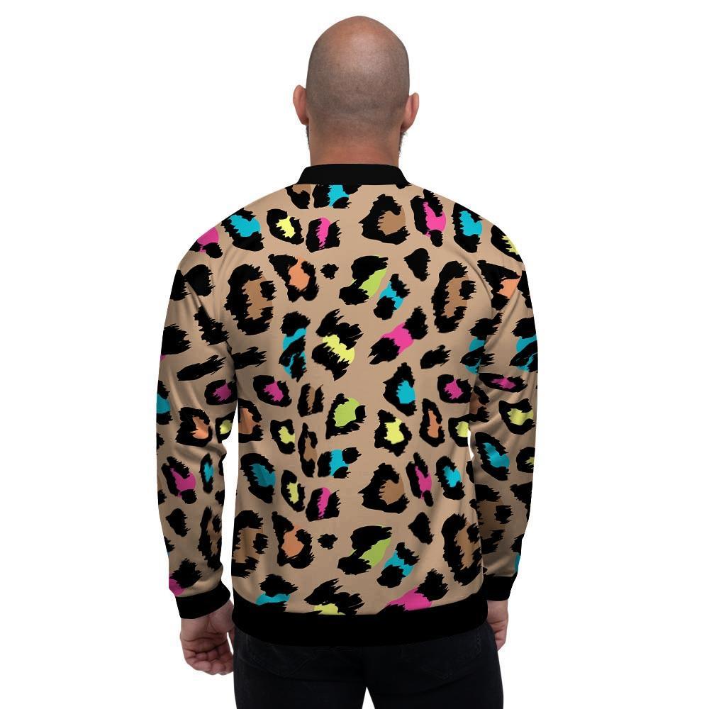 Brown Colorful Cheetah Print Men's Bomber Jacket-grizzshop