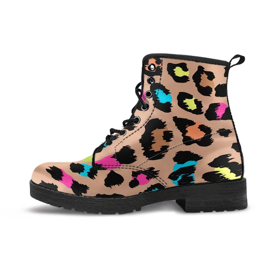 Brown Colorful Cheetah Print Men's Boots-grizzshop