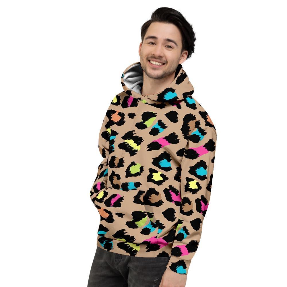 Brown Colorful Cheetah Print Men's Hoodie-grizzshop
