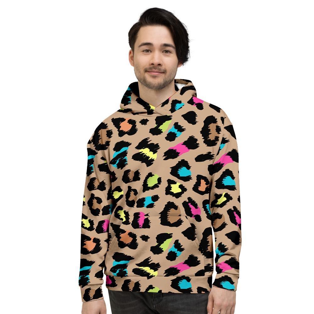 Brown Colorful Cheetah Print Men's Hoodie-grizzshop