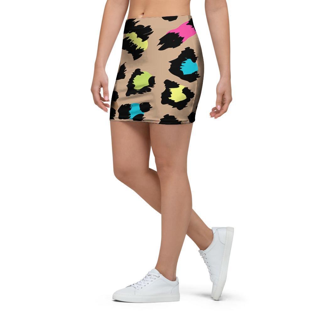 Brown Colorful Cheetah Print Mini Skirt-grizzshop