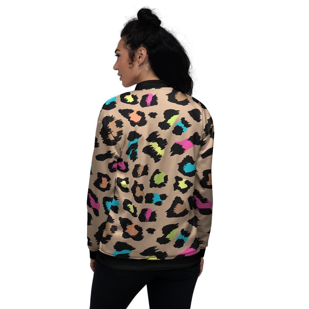 Brown Colorful Cheetah Print Women's Bomber Jacket-grizzshop