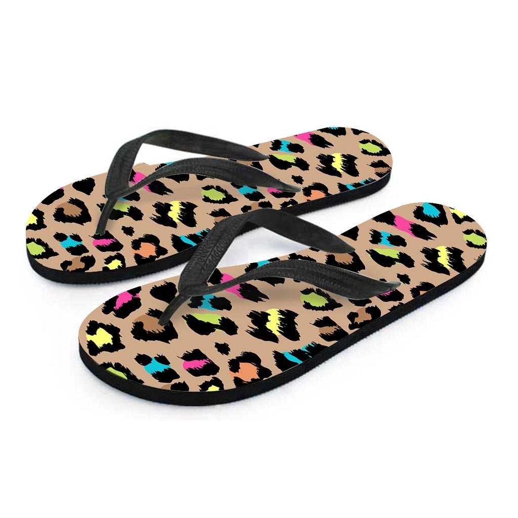 Brown Colorful Cheetah Print Women's Flip Flops-grizzshop